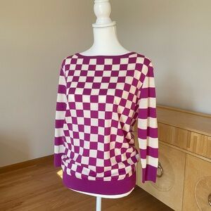 NWT $910 ETRO Purple White Checkered Sweater Boatneck Size 46 M L